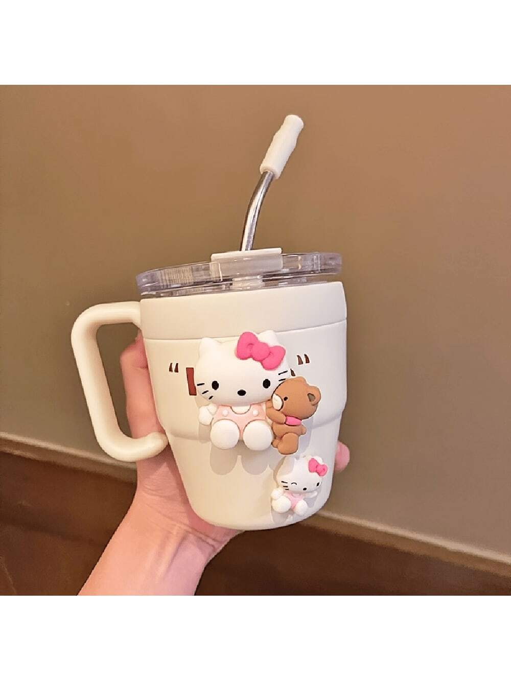 1pc, Coffee Mug With Handle And Straw, 480ml/16.2oz DIY Stainless Steel