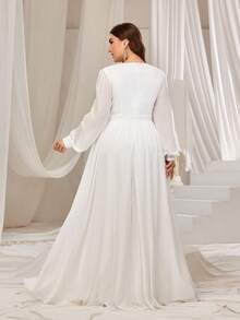 Faeriesty Curve V-Neck Lantern Sleeve A-Line Plus Size Formal Evening Gown For Women|Elegant Wedding Guest Dress, Gala Attire, Banquet Dress, Black Tie Event, And Formal Party Dress