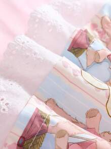 SHEIN 嬰兒女寶可愛卡通熊印花彼得潘領短袖泡泡裙 - 粉色 - 查看 8