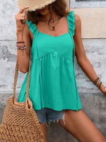 Breezaya Lace Flutter Sleeve A-Line Babydoll Shirt With Bow Tie - Green - View 4