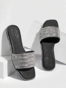 CUCCOO CHICEST 女鞋方頭平底水鑽裝飾黑色戶外輕便涼拖 - 黑色 - 查看 5