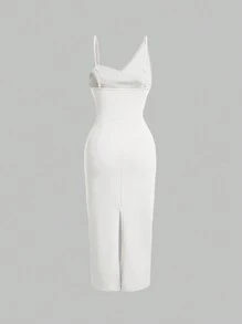 SHEIN MOD 女式素色简约日常褶皱连衣裙 - 白色 - 查看 2