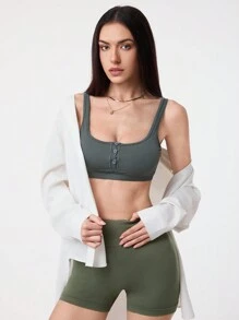 SHEIN Sport Gameset Sujetador deportivo para mujer con correas anchas y unicolor, adecuado para yoga