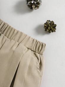 Chłopięca koszula z krótkim rękawem i muszka + kamizelka garniturowa z klapami + spodnie haremowe 3 szt./zestaw - Morela - Zobacz 8