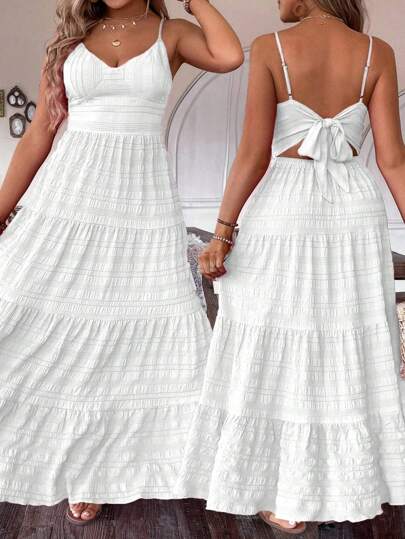 Ceyna 大码女式夏季纯色多层荷叶边下摆长款吊带连衣裙超长款女式服装