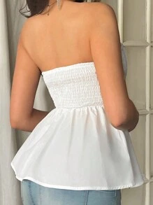 SHEIN Privé Einfaches Damen-Top ohne Träger mit Blütenblatt-Design Einfarbig - Aprikosenfarben - Übersicht 3