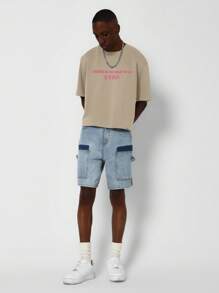 SUMWON Crop Fit Short Sleeve Tee With Front And Back Graphic Print - Khaki - View 4