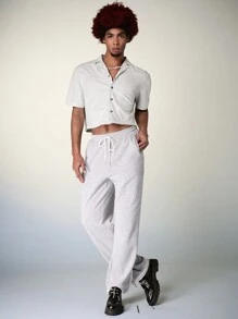 FeverCity Men Summer Casual Solid Color Short Sleeve Button-Down Shirt