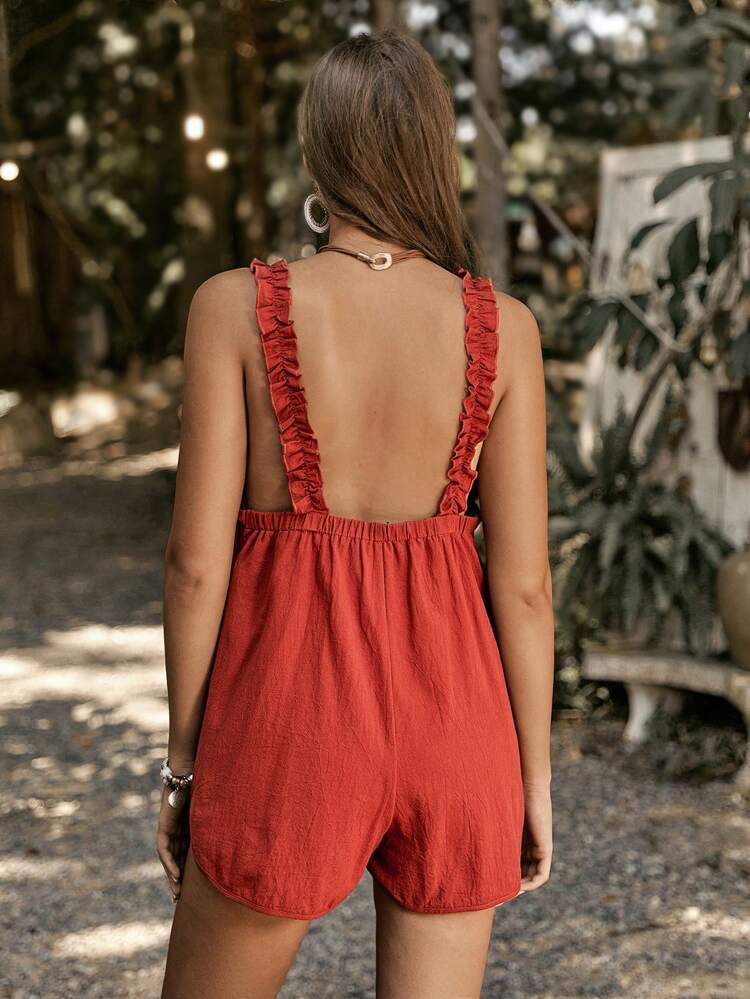 Women's Solid Color Backless Sleeveless Jumpsuit For Holiday Or Leisure