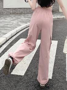 DAZY Women Solid Color Loose Straight-Leg Pants With Pockets For Casual Wear