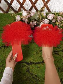 Rote zusammenklappbare Mesh-Sandalen für Damen, stilvolle und bequeme flache Schuhe mit offener Zehe, ideal für Outdoor-Aktivitäten im Frühjahr / Sommer