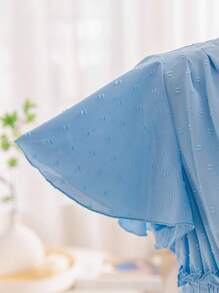 Soleia Plus Size Summer WYWH Casual Holiday Pastoral Romantic Blue Texture Ruffled Waist Dress - Blue - View 6