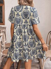 EMERY ROSE Váy babydoll in hoa có cổ, giản dị và thích hợp cho kỳ nghỉ - Màu xanh lam - Xem 2