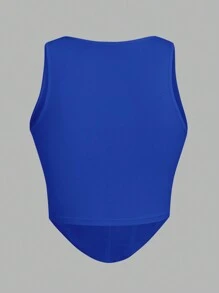 SHEIN EZwear 2 件女式罗纹设计修身休闲圆领背心，夏季塑身衣 Topcurve Plus 上衣 - 彩色 - 查看 4