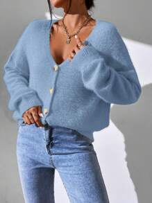 Flirla Cárdigan de mujer esponjoso en colores de macaron - Azul - Ver 5