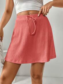 SHEIN Essnce Quần short váy có thắt lưng thông thường dành cho nữ để xếp lớp - Bụi hồng - Xem 4