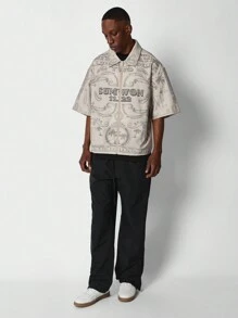 SUMWON Boxy Fit Zip Nylon Shirt With All Over Print - Khaki - View 5