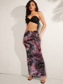 Hauture Falda casual recta con abertura alta y textura degradada