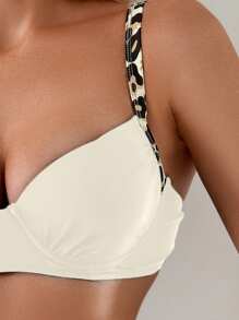 SHEIN Swim 女士豹纹比基尼套装，带模制罩杯，随机印花，非常适合夏季度假和海滩穿着，版权购买夏季海滩 - 米色 - 查看 3