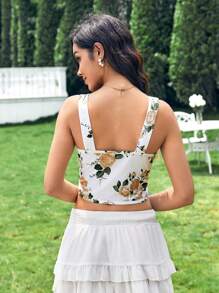 Zolique Women's Fashionable Fishbone Strap Asymmetrical Print Tank Top With Flounce Hem Summer Graduation Crop Women Tops - Multicolor - View 2