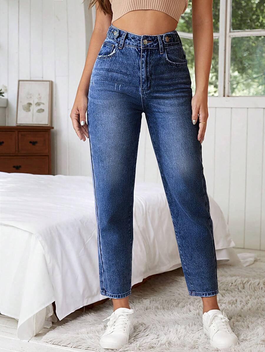 SHEIN Essnce High Waist Cat Scratch Mom Fit Jeans