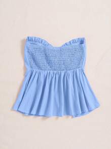 Everyssa Women's Simple Solid Color Daily Strapless Top - Blue - View 2