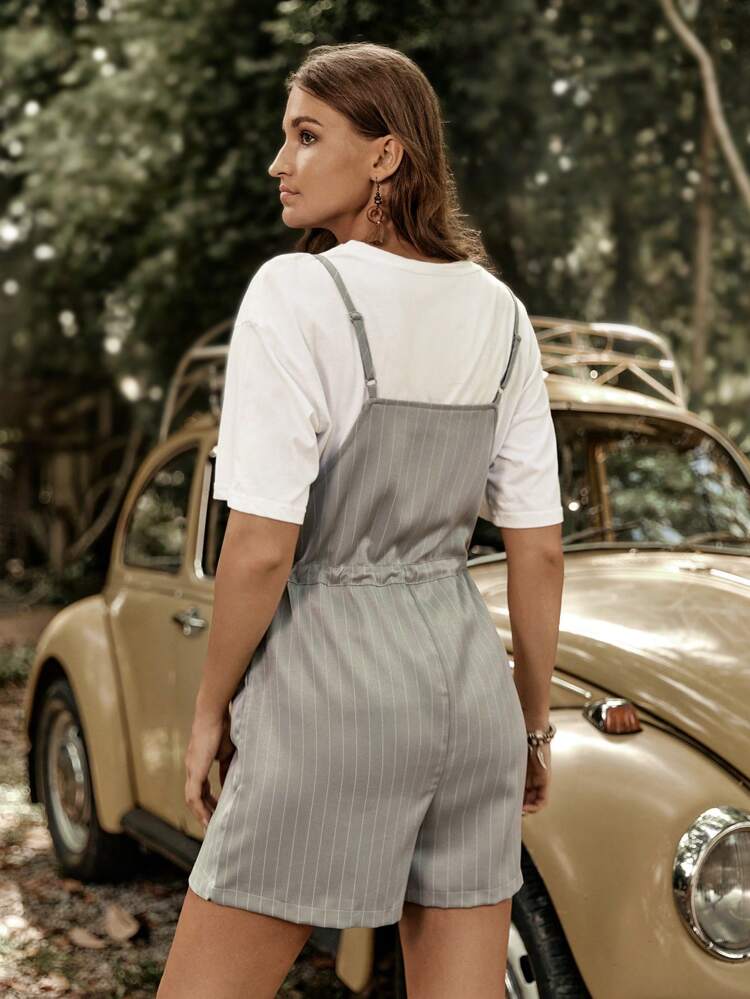 Solid Color Sleeveless Jumpsuit With Pocket And Knot Detail, Summer