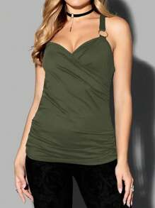 SHEIN LUNE Top De Tirantes Con Volantes Envueltos Y Decorado Con Mariposas - Verde Oscuro - Ver 2