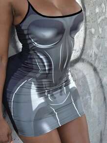 SHEIN Slayr Đầm Cami in hình cơ thể thời trang mùa hè cỡ lớn - Nhiều màu - Xem 4