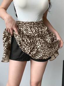 DAZY Women's Summer Fashion Leopard Print Skirt,Ruffle - Brown - View 7