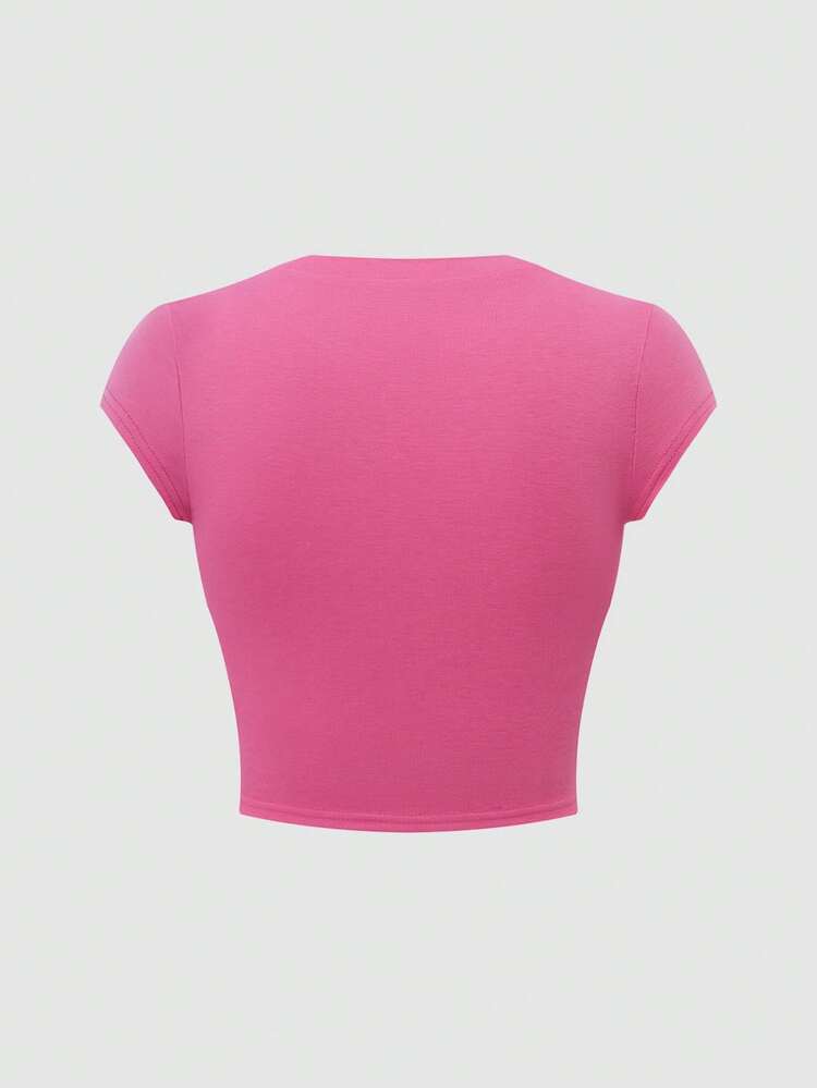 Women's American Retro  Short Hot Girl Navel Exposed Printed Tight Short Sleeve T-Shirt