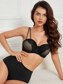 Women's Solid Color Simple Style Underwire Bra (One Piece), Lingerie - Black - View 5
