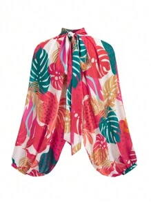 Zolique Women's Colorful Random Printed Simple Daily Shirt Fall Cloth For Women - Red - View 2