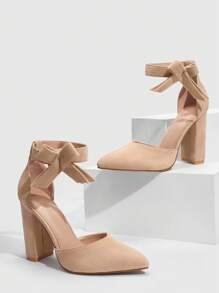 CUCCOO CHICEST Woman Shoes Chunky Heel Pointed Toe Elegant Ankle Strap Bow Shoes For Summer Graduation Heels Prom Heels Vacation Shoes Summer Elegant Heels Spring Shoes Spring Break Easter For Christmas - Apricot - View 6