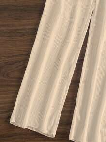 Swim Basics 2pcs Women's Fashionable Summer Simple Solid Color Hollow Out Beach Style Cover-Up Set - Apricot - View 4