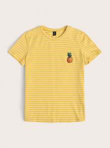 Comfortcana 夏季条纹和菠萝印花 T 恤 - 黃色 - 查看 3