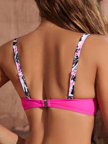 SHEIN Swim Women's Printed Shoulder Strap Ruched Bikini Top Summer - Multicolor - View 2