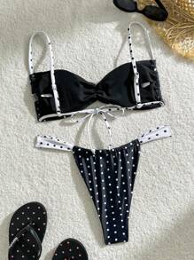 Swim Mod Women's Summer Beach Polka Dot Printed Ruffle Sexy Bikini Set, Random Print - Multicolor - View 2