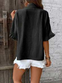 EMERY ROSE Áo sơ mi nữ đơn giản hàng ngày - màu đen - Xem 2