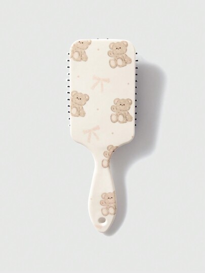 Fairycore 1 pezzo spazzola per capelli con cuscino carino a forma di orso rosa con fiocco, spazzola a paddle per massaggi e anti-statica