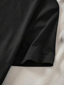 SHEIN Áo thun tay ngắn in hoa hồng mùa hè giản dị có cổ tròn Love Yourself Graphic Tees dành cho nữ - màu đen - Xem 5