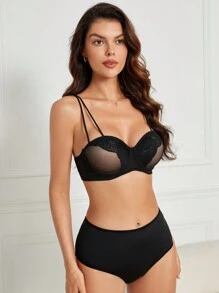 Women's Solid Color Simple Style Underwire Bra (One Piece), Lingerie - Black - View 3