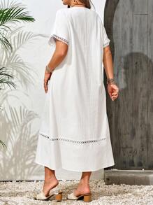 EMERY ROSE Abito bianco estivo con maniche corte e scollo a V di taglia grande per le vacanze estive