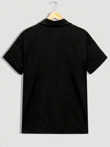 SHEIN Cottnline Short Sleeve Shirt And Casual Pants Combining Men's Suit Set - Black - View 8
