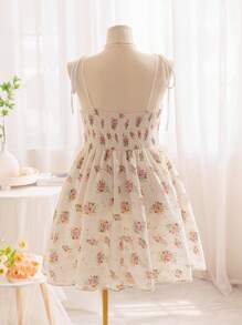 Soleia Vestido de talla grande para mujeres con cuello en V bordado, forma de copa, con encaje adjunto y sin mangas. Confeccionado en tela con textura jacquard, perfecto para vacaciones en el campo, verano y Pascua - Multicolor - Ver 2