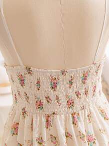Soleia Vestido de talla grande para mujeres con cuello en V bordado, forma de copa, con encaje adjunto y sin mangas. Confeccionado en tela con textura jacquard, perfecto para vacaciones en el campo, verano y Pascua - Multicolor - Ver 5