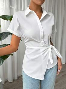 SHEIN EZwear COLLECTION POPLIN SHIRT WITH KNOT DETAIL