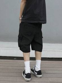 Manfinity EMRG Pantaloni scurți simpli din denim pentru bărbați, culoare solidă, croială lejeră - Negru - Vizualizare 2