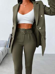 EURMUSE Ladies' Solid Color Suit Set - Dark Green - View 5