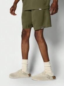 SUMWON Regular Fit Short Sleeve Tee With Short 2 Piece Set - Army Green - View 4